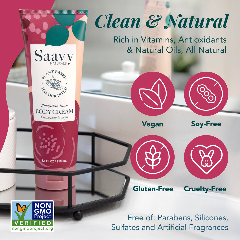 Saavy Naturals Body Cream | Made In USA | Absorbent Shea Butter Vegan Formula, Thick and Creamy Body Moisturizer, Body Lotion for Dry Skin- 8.5 Fl Oz