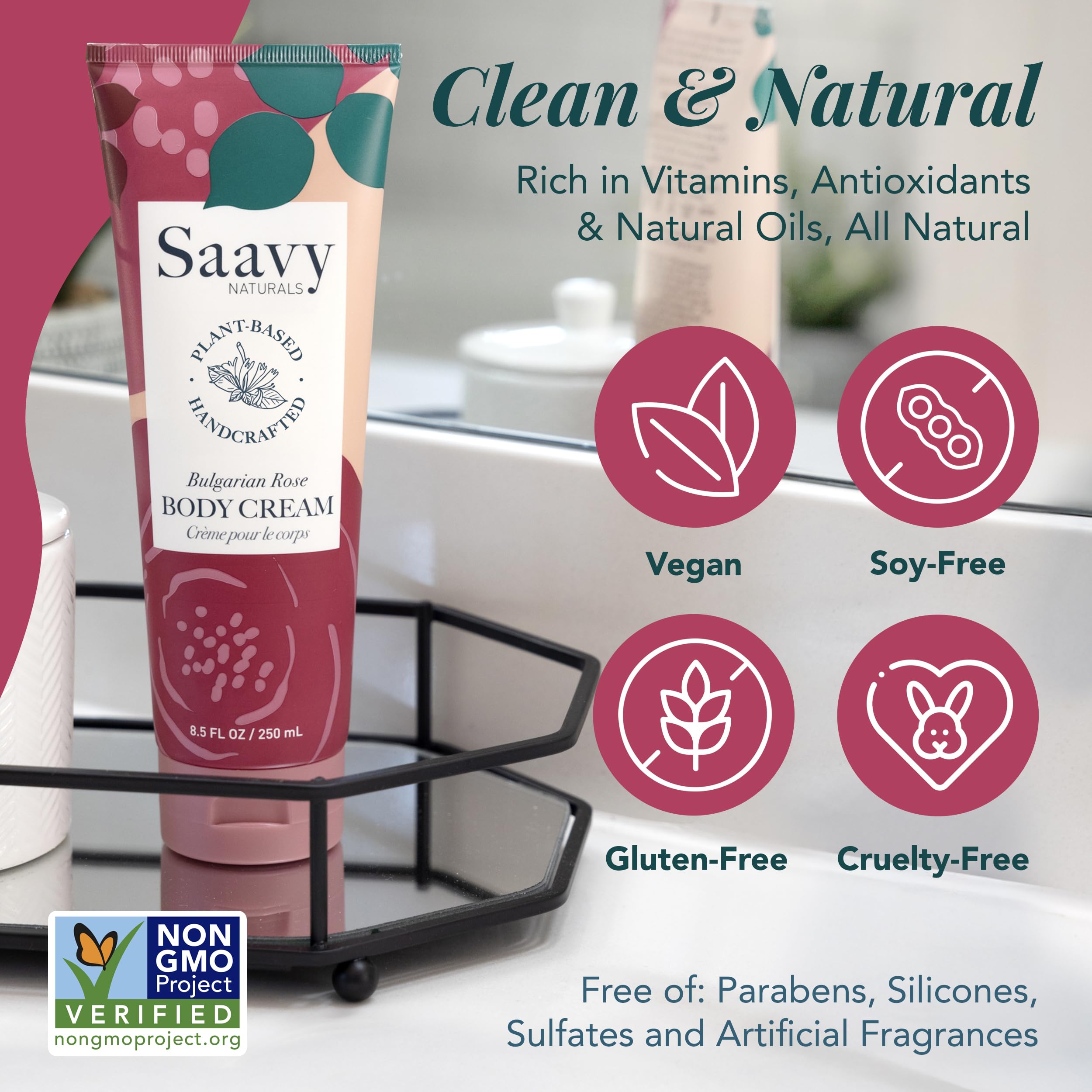 Saavy Naturals Body Cream | Made In USA | Absorbent Shea Butter Vegan Formula, Thick and Creamy Body Moisturizer, Body Lotion for Dry Skin- 8.5 Fl Oz