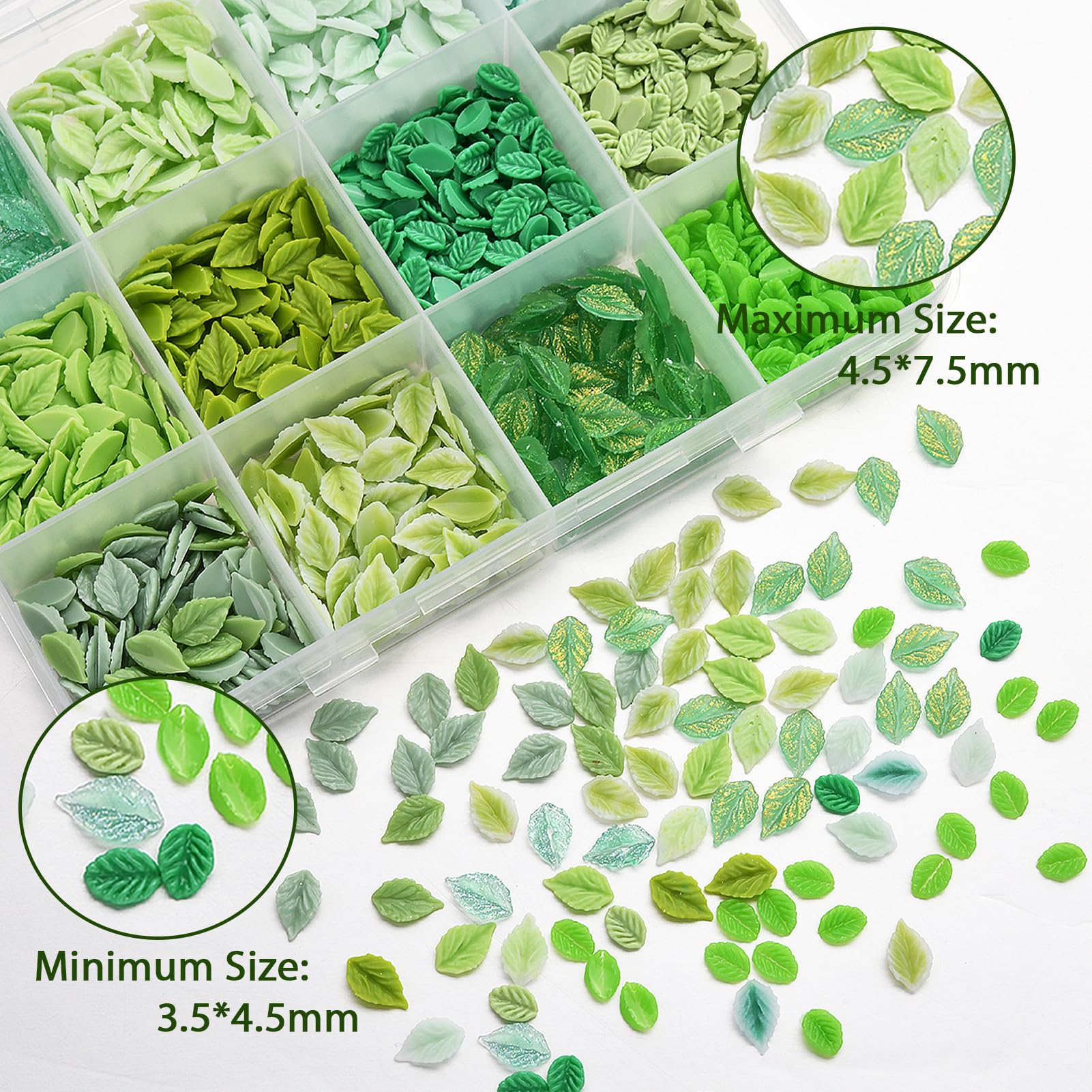 ZUMILLMN Leaf Nail Charm, 3D Nail Charms Bulk, 12 Styles Green Leaves Charms for Nails, Y2K Charms for Nails