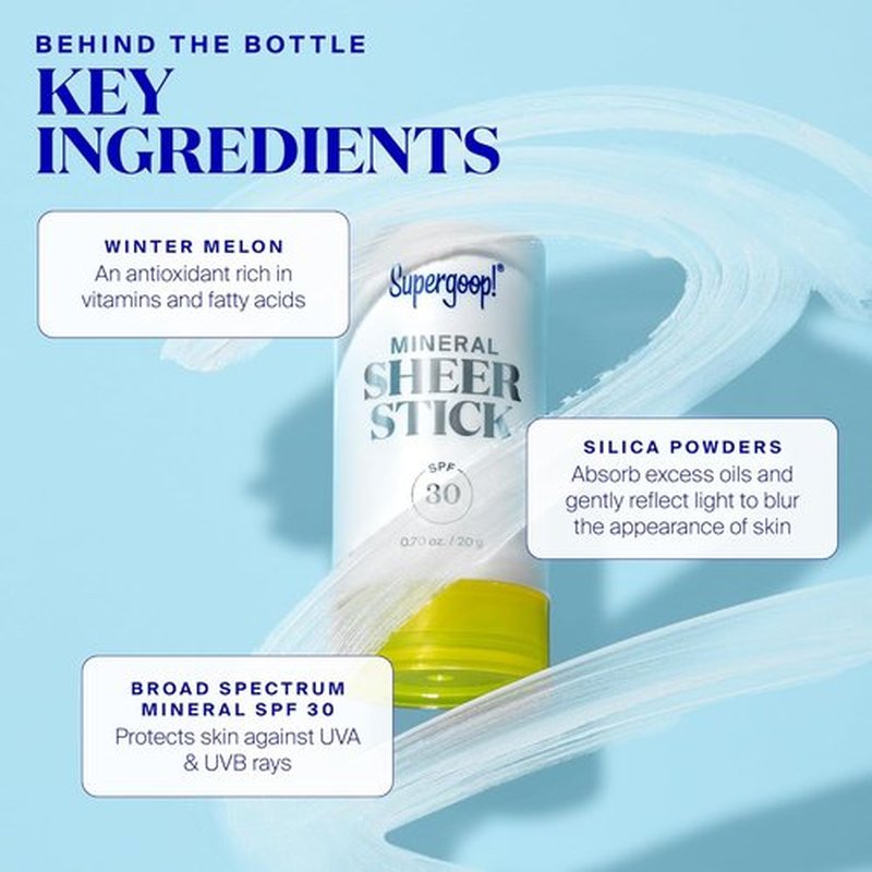 Supergoop! Mineral Sheer Stick SPF 30 Sunscreen - Broad Spectrum Protection for Face & Body - 0.7 fl oz