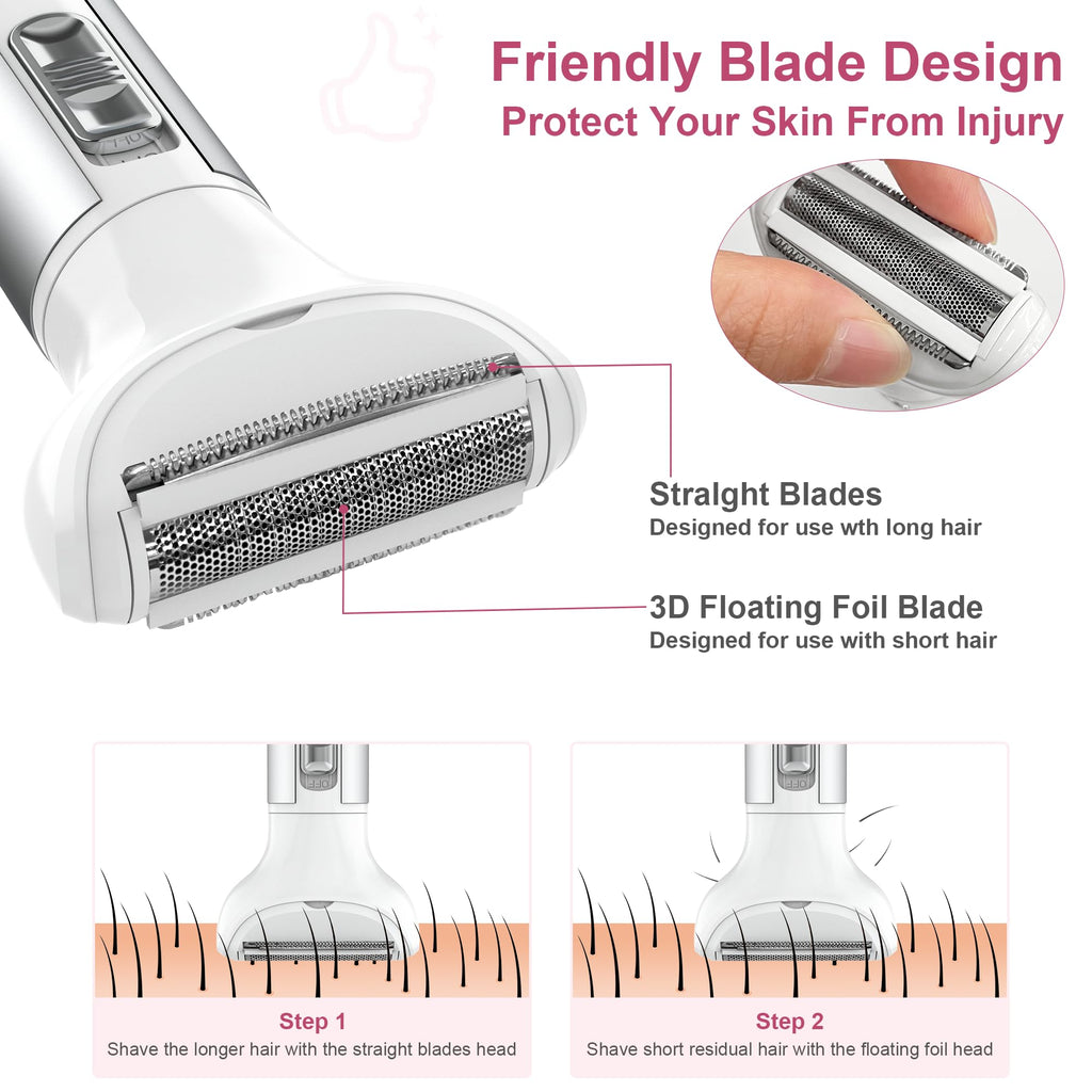 Electric Razor for Women,Hair Trimmer for Face Nose Eyebrow Beard Mustache Arm Leg Armpit Bikini,Painless Rechargeable Portable 5 in 1 Lady Body Shavers Set
