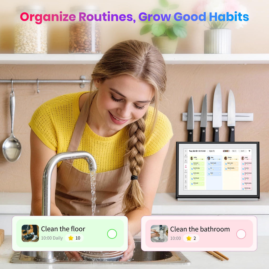 BIGASUO 10.1" Digital Calendar, Smart Touchscreen Interactive Display, Electronic Organizer for Monthly, Weekly & Daily Agenda, Chore Chart, Meal Planner, To Do List, Family Schedules, Picture Frame