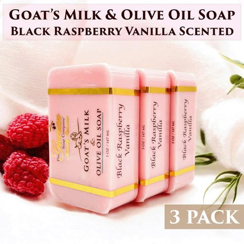 The Grecian Soap Company Goat Milk & Olive Oil Soap Bar 3-Pack – Black Raspberry Vanilla Scent, Natural Bar Soap, Moisturizing & Nourishing Body Soap Bars, Made in USA