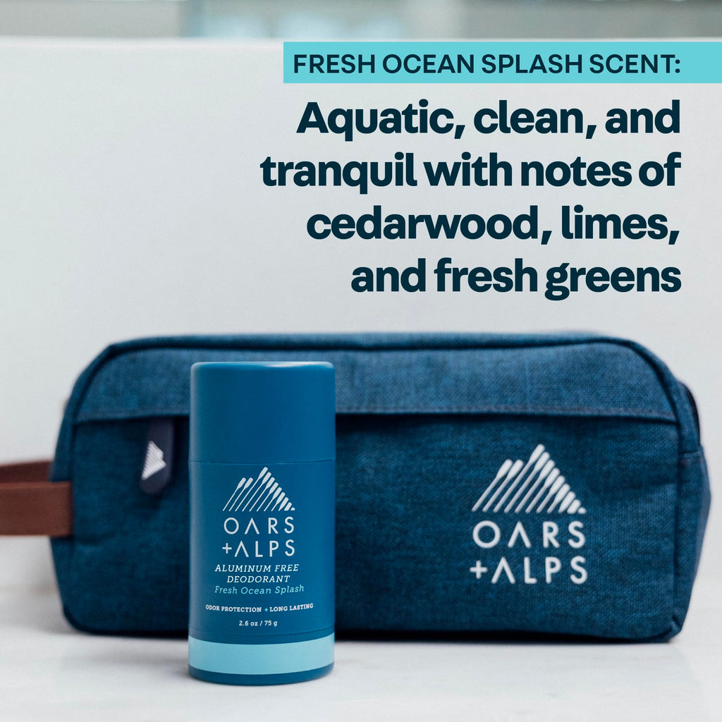 Oars + Alps Aluminum Free Deodorant for Men | Long Lasting Odor Protection, Clear & Free of White Residue, Anti-Chafing Smooth Glide, Dermatologist Tested, Fresh Ocean Splash, 3pk, 2.6oz