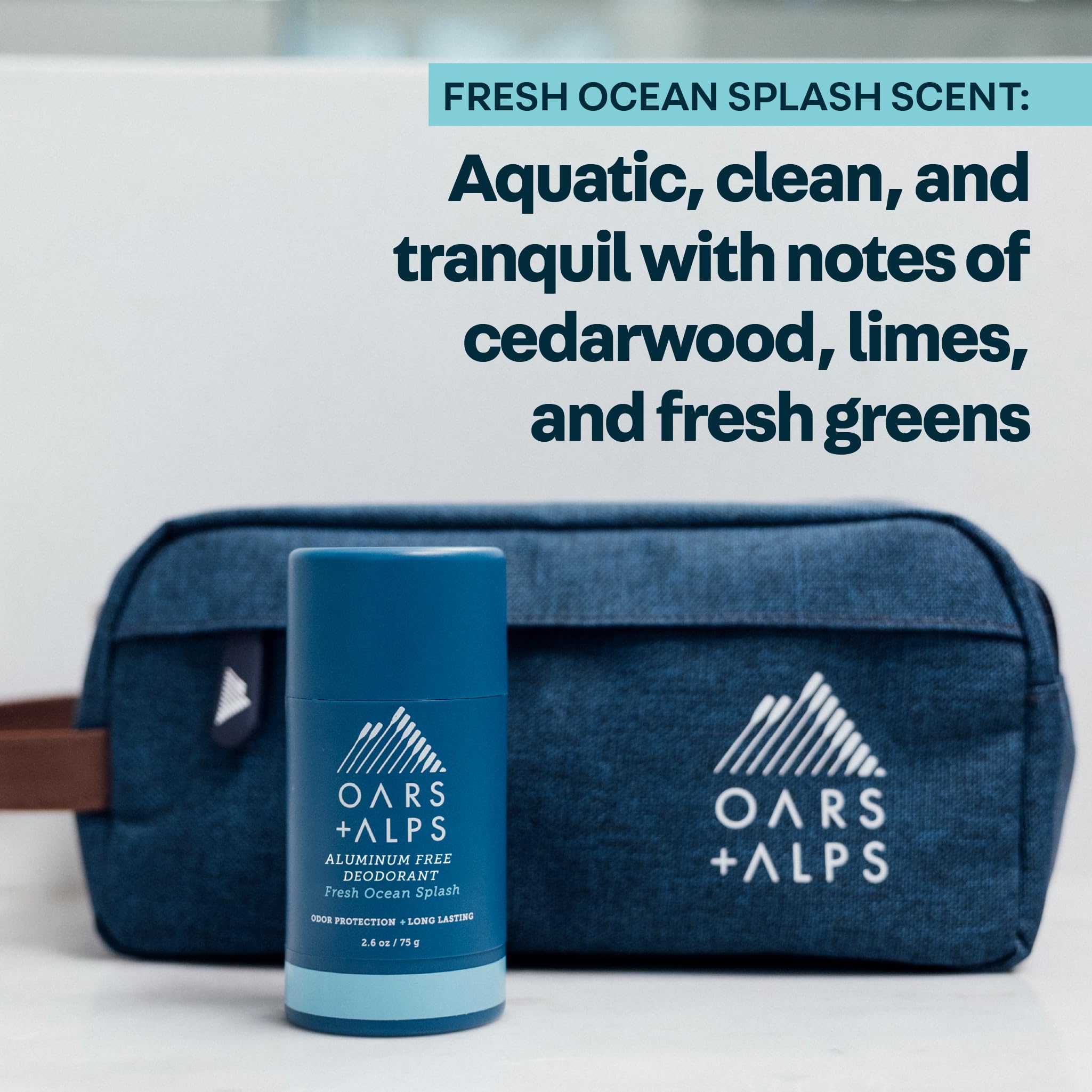 Oars + Alps Aluminum Free Deodorant for Men | Long Lasting Odor Protection, Clear & Free of White Residue, Anti-Chafing Smooth Glide, Dermatologist Tested, Fresh Ocean Splash, 3pk, 2.6oz