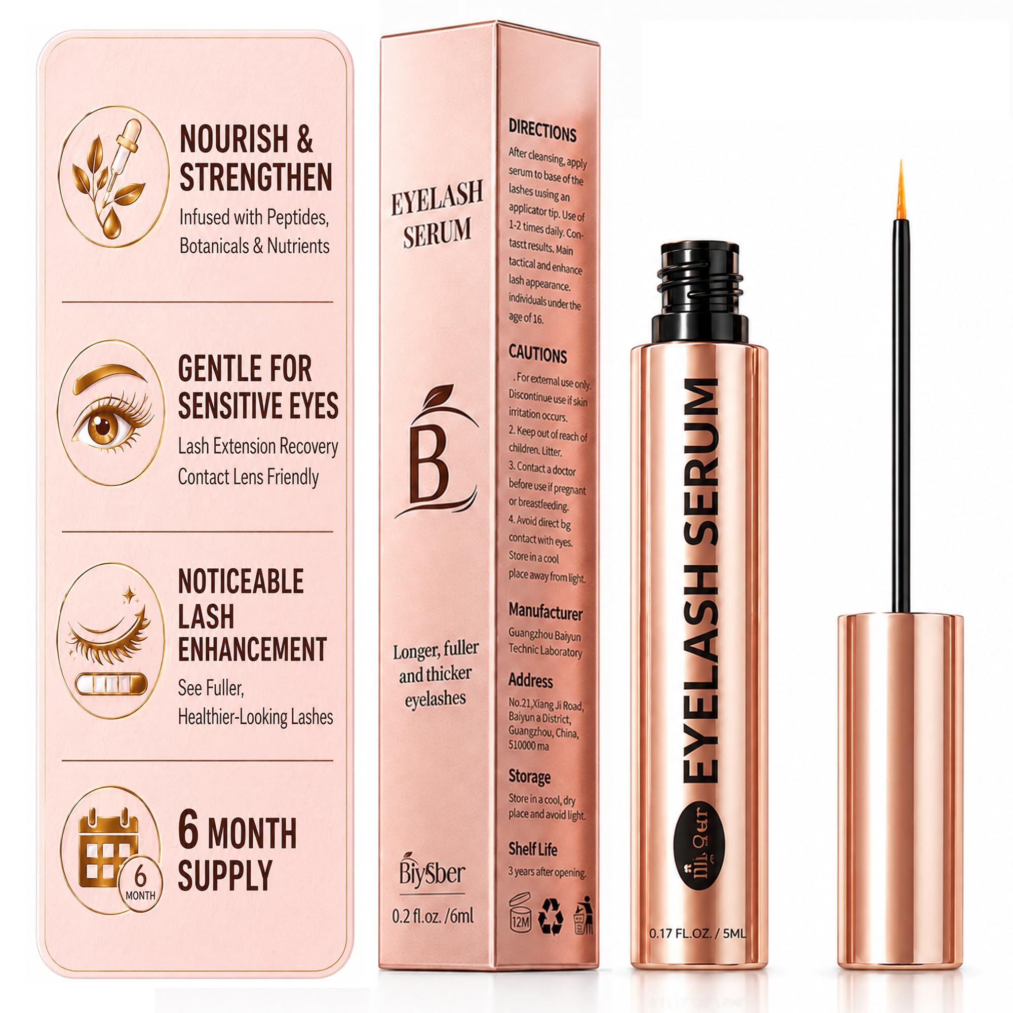 Advanced Lash Serum for Eyelash Growth, Vegan Multi-Peptide Eyelash & Brow Enhancer, Nourishes Sparse Lashes for a Fuller, Thicker Look