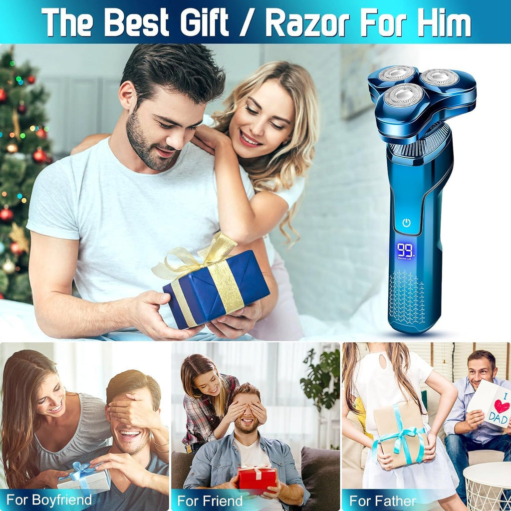 Electric Razor for Men, New Upgrade Men’s Electric Shavers Rotary LED Display/Waterproof/Rechargeable, Shaver for Men Cordless Floating Head Replaceable Blades, Portable Razor Mens