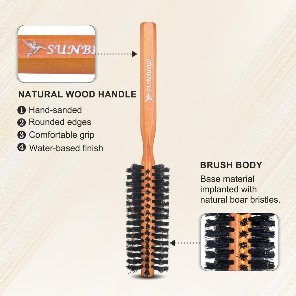 SUNBIRD Boar Bristle Small Round Hair Brush, 1.6 Inch