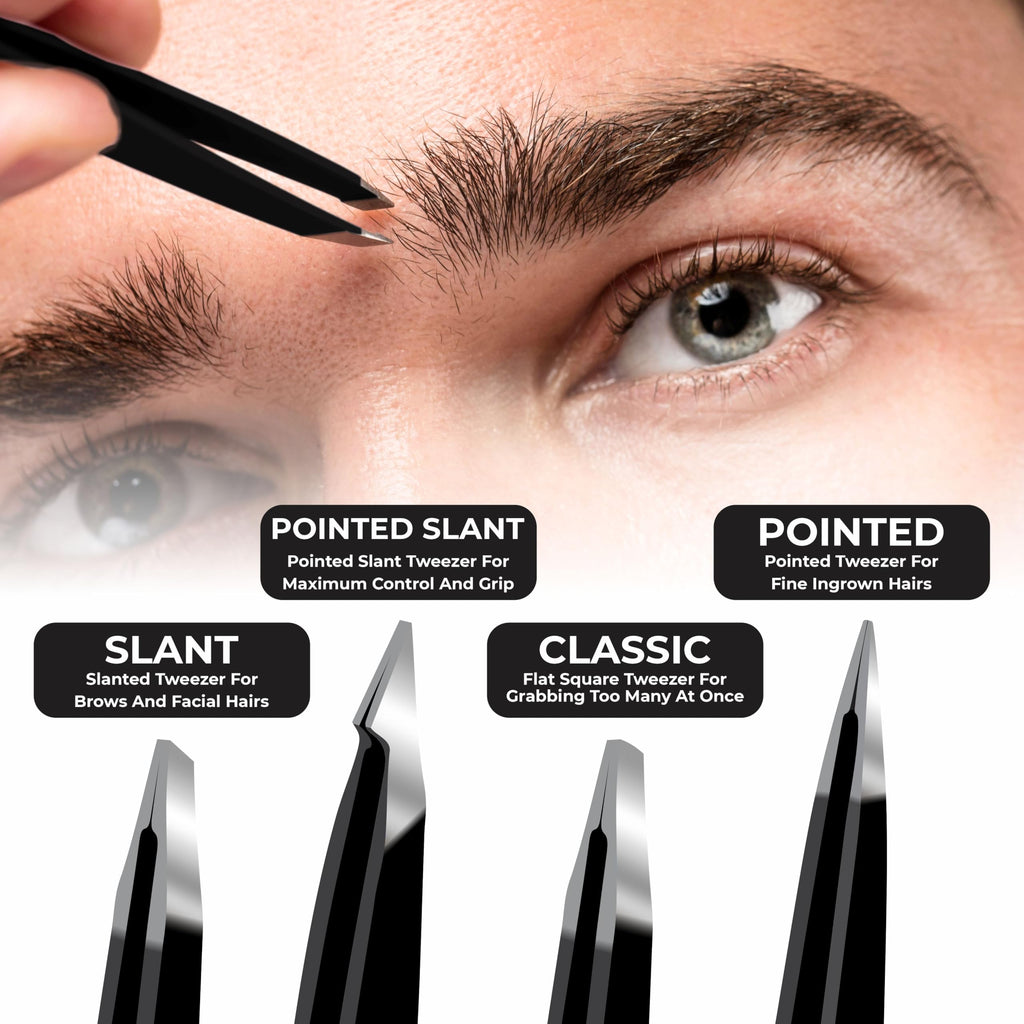 Professional Eyebrow Tweezers Set of 4 – Stainless Steel Precision Tweezers Kit for Facial Hair Removal, Ingrown Hair, Splinter & Eyebrow Shaping for Women & Men