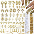 3D Luxury Gold Cross Nail Charms, Flat Back Pearls Bead Crafting, Rhinestones Nail Charms Y2k Cute Crown Star Moon Heart Flower Virgin Mary Angel Dangle Gem Charms Nail Art Nail Chains Bulk