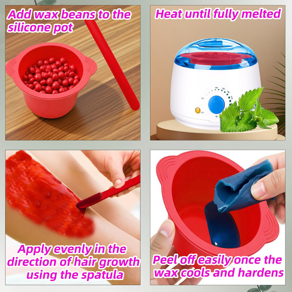 Silicone Wax Warmer Liners, 2-Pack Non-Stick Wax Pot Replacement with 2 Silicone Wax Sticks for Hair Removal, Gigi Wax Warmer, Kolua Wax Kit, Body Wax Warmer (Red & Blue)