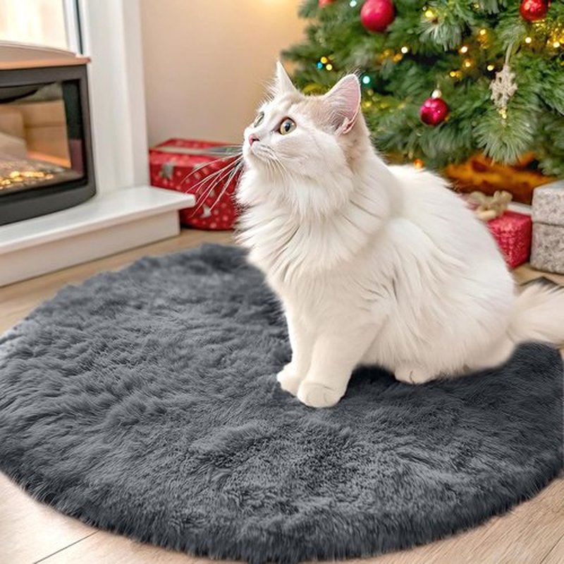 OLANLY Grey Round Area Rug - Soft, Fluffy, Machine Washable 2 ft Circle Carpet for Bedroom & Living Room Decor