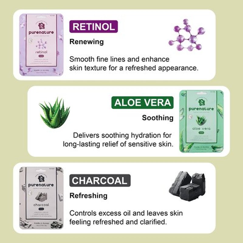 PB&Jay Purenature Hydrate and Calm Facial Mask - 12 Pack Acai Berry,Vita c,retinol and more, Made in Korea, Face Mask Skincare for Hydration, Skincare Face Mask, Moisturizing Mask for Sensitive Skin