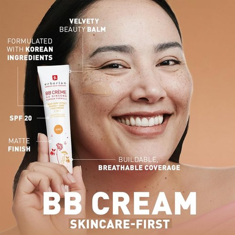 Erborian BB Cream Matte Beauty Balm - SPF 20 Tone-Evening Korean Skincare Makeup, Buildable Coverage & Natural Finish