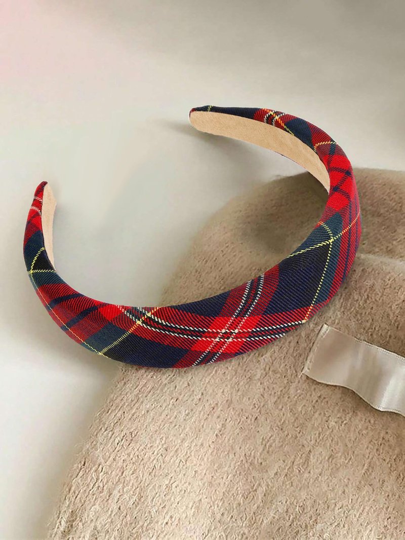 WOVOWOVO Plaid Headband for Women Teen Girls, Padded Thin Headbands for Womens Hair Vintage Red Hairband Fashion Head Band Hair Accessories