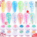 noirwhite Glitter Gel Nail Polish Set -12 Colors Sparkle Sequins Gel Polish Resplendent Colorful Trendy Translucent Glitter Solid Nail Polish Kit Soak Off UV LED for Home DIY Salon with Brush