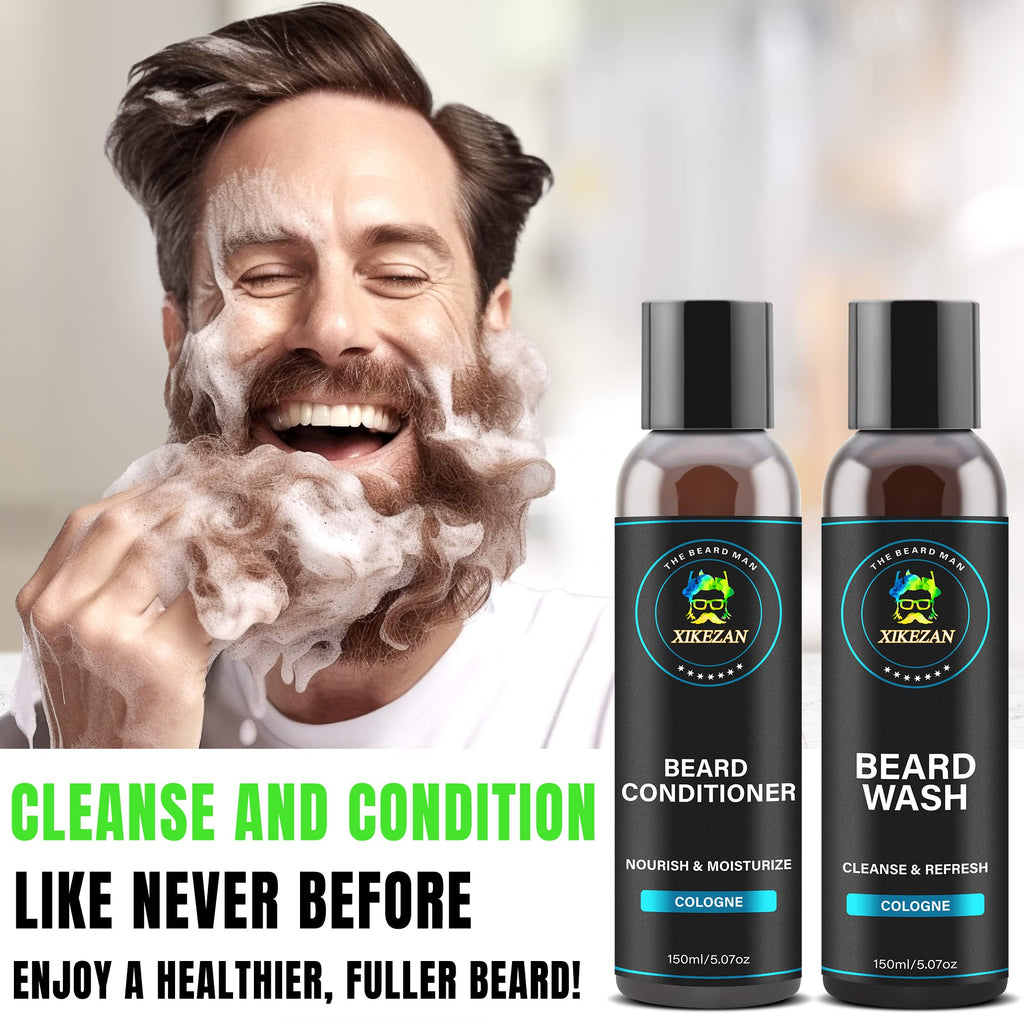 XIKEZAN Beard Wash & Beard Conditioner Natural Softener Set w/Argan & Jojoba Oils Smooths & Strengthens Christmas Stocking Stuffers Father Day Gifts for Men Him Dad Boyfriend Husband