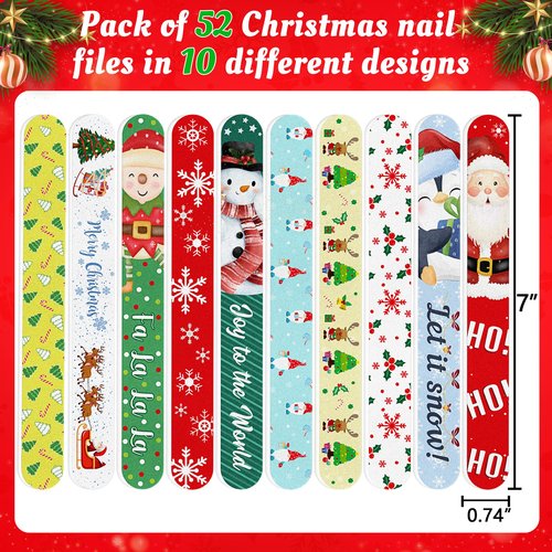 52PCS Christmas Nail Files Bulk Gifts Set for Women, Holiday Emery Boards for Fingernail Care Xmas Gift for Adults, Employee, Coworkers, Friends Stocking Stuffers Goodie Bags Birthday Party Favors