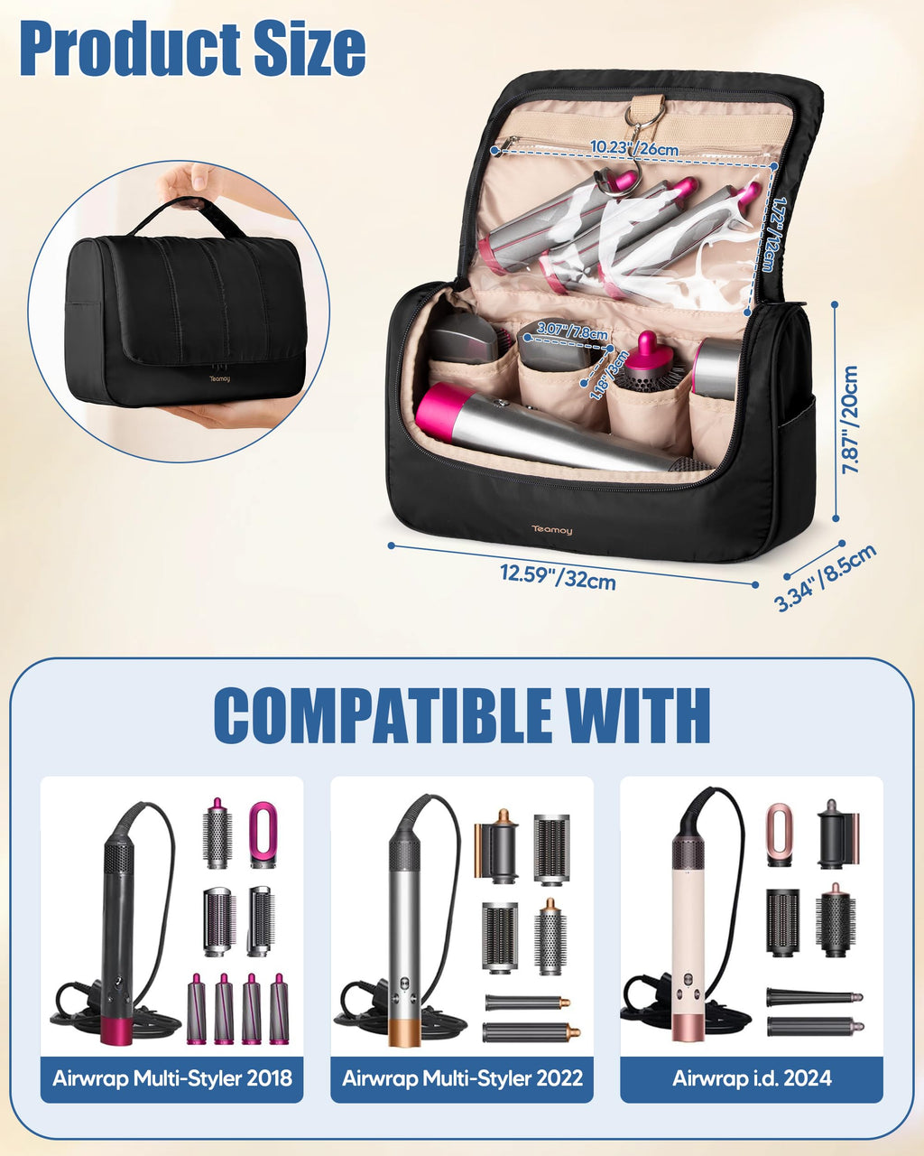 Teamoy Padded Travel Case Compatible with Dyson Airwrap Styler, Black