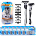 Wovnet 37 Pcs Refillable 5 Blade Disposable Razors for Men Sensitive Skin Razor Men's Disposable Refillable Razors Set Shaving Kit, 1 Razor Handle and 36 Cartridges