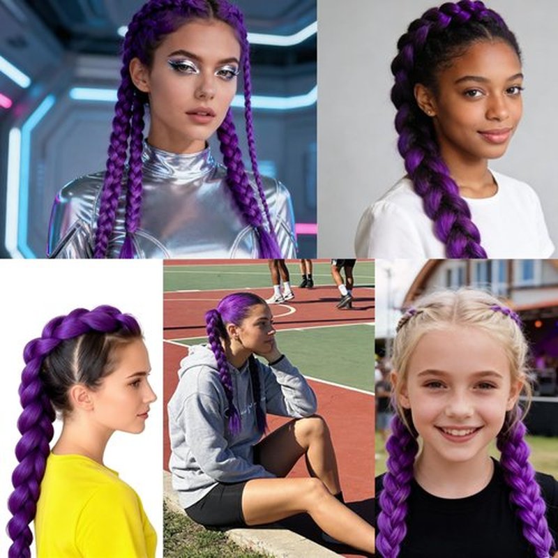 26in Long Purple Hair Extensions for Braids: Pre Stretched Purple Braid Wigs, Jumbo Braiding Hair for Women Themed Dress Up Party Cosplay Birthday Halloween Costume Wig (26in, Count, 2)