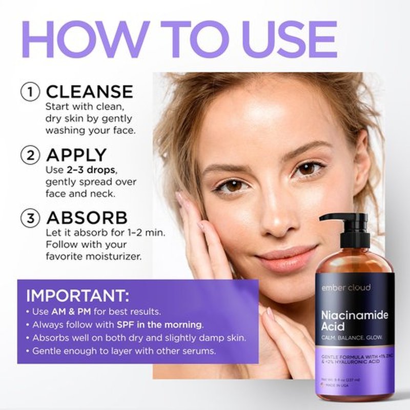 Niacinamide Serum for Face 10% with Zinc 1% Vitamin B3 Anti-Aging, Advanced Skin Care for Even Tone, Texture and Hydrating Cruelty Free 8 Oz
