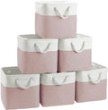 FinishingBo Cube Storage Bins - 6 Pack 11x11 Inch with Cotton Handles for Closet & Shelves | White/Pink