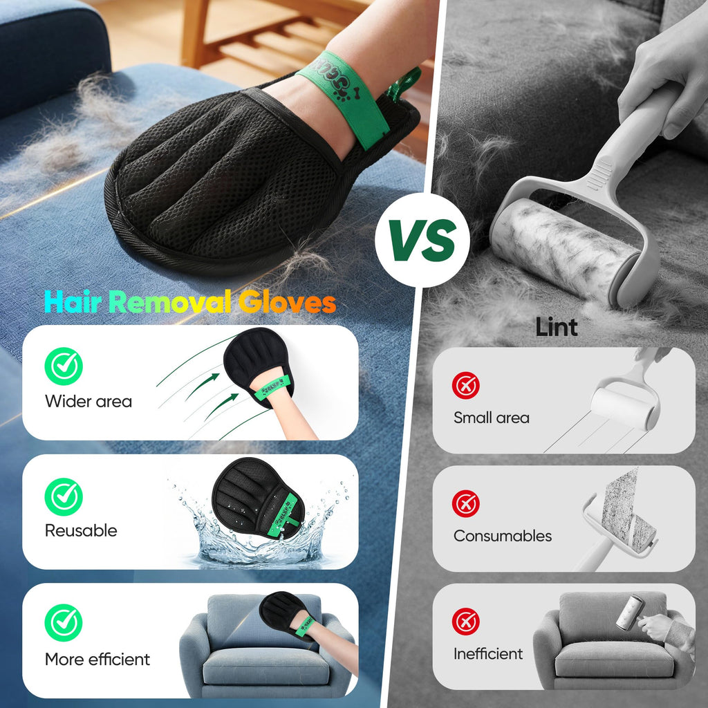 2026 Thickened Electrostatic Pet Hair Removal Gloves (2 Pcs) - Reusable Strong Grooming Gloves for Cats & Dogs, Hair Remover Gloves for Couch, Furniture, Carpet, Car Seats & Clothing Purple (Black)