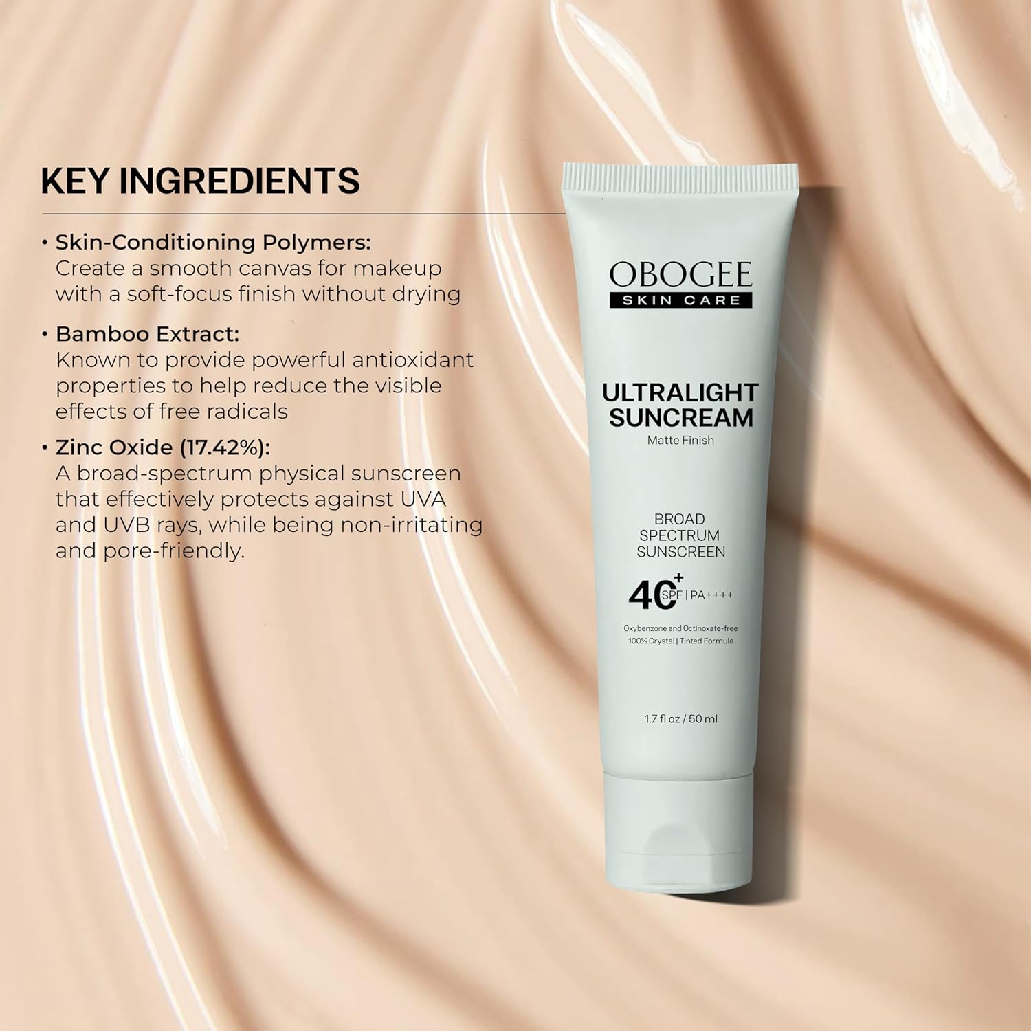Ultralight SunCream SPF 40 - 50 mL Mineral Oil-Free Sunscreen | Smooths Skin, Minimizes Pores, Water & Sweat Resistant