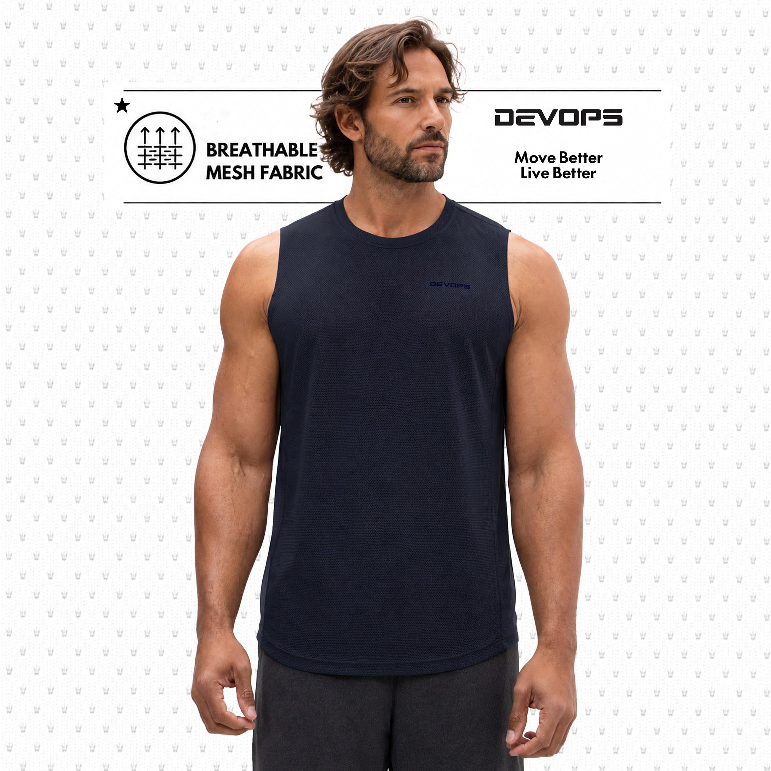 DEVOPS 3 Pack Sleeveless Men's Muscle Shirts Dry Fit Mesh Tank Top Gym