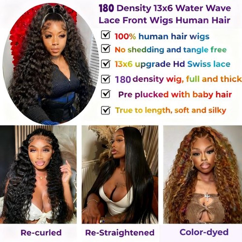 Cuiyongxi Human Hair Wig Deep Wave Lace Front Wigs for Black Women 13x6 HD Transparent Lace Frontal Wig 20 Inch Natural Color Wet and Wavy Glueless Curly Wigs Human Hair Pre Plucked 180% Density