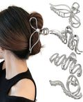 HAIMEIKANG 4 PCs Metal Hair Claw Clips - Irregular Large Clips for Women, Non-Slip Styling Accessories for Thick and Thin Hair (Silver)