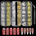 3D Metal Punk Nail Studs, Gold Silver Star Bows Nail Art Charms, Alloy Manicure Decoration DIY Charms for Nail Art Decoration Accessories (Gold + Silver F)
