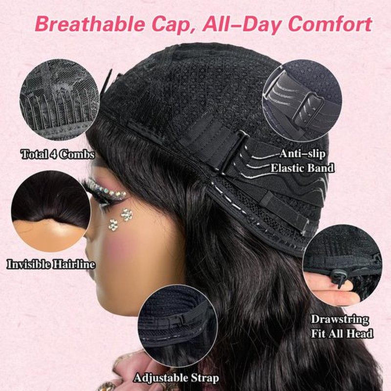 olimaruly Half Wig Human Hair Body Wave Natural Black Drawstring Invisible Hairline Glueless Wear and Go Seamless Clip Ins Flip Over Human Hair Half Wigs for Black Women 18 Inch