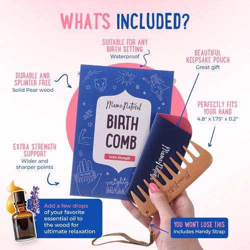 Mama Natural Strong Birth Comb - Labor Comb With Wide Teeth (1 Piece) - Wood Comb For Pregnancy Contractions - Birth Comb for Labor Pain & Pregnancy Gifts - Labor And Delivery Essentials Hand Comb