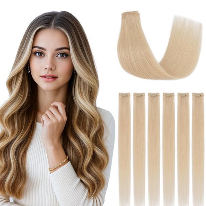 SEGOHAIR Clip in Hair Extensions Real Human Hair for Women, 10 Inch 31g 6pcs, Platium Blonde, Straight - Highlight, Add Volume and Length for Daily Wear, Parties, Weddings