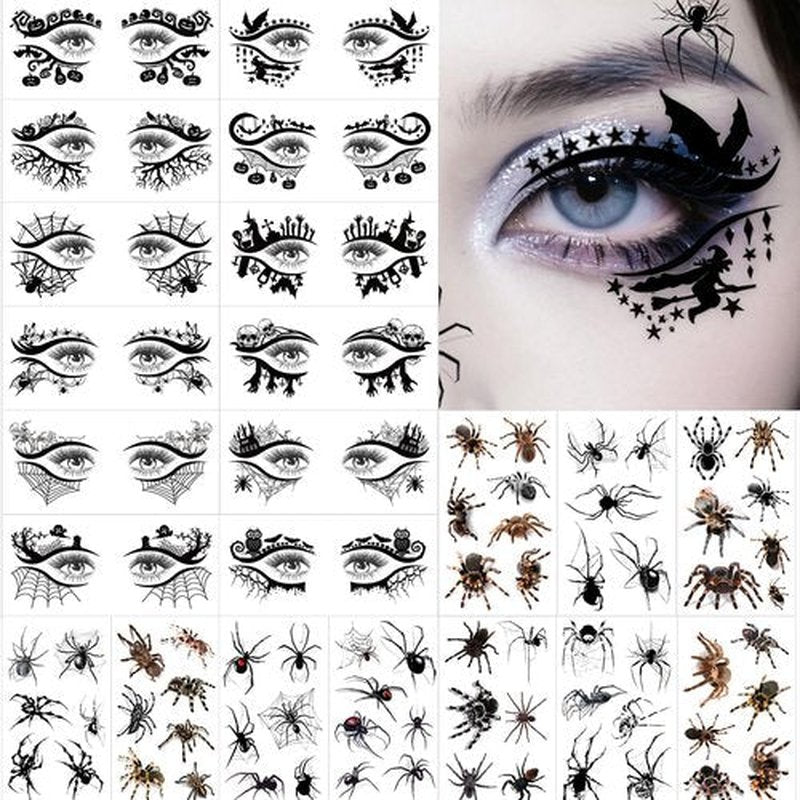 JoyfulGlam 110+ PCS Halloween Face Tattoos, Spider Tattoo Temporary, Halloween Witch Makeup for Women, Halloween Costume Accessories for Adult Kids