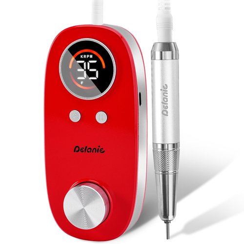 Delanie Rechargeable Nail Drill for Acrylic and Gel Nails 35000 RPM, Efile Nail Drill Professional with 5000mAh Battery, Portable Electric Nails Drill with Coreless Motor for Manicure Pedicure, Red