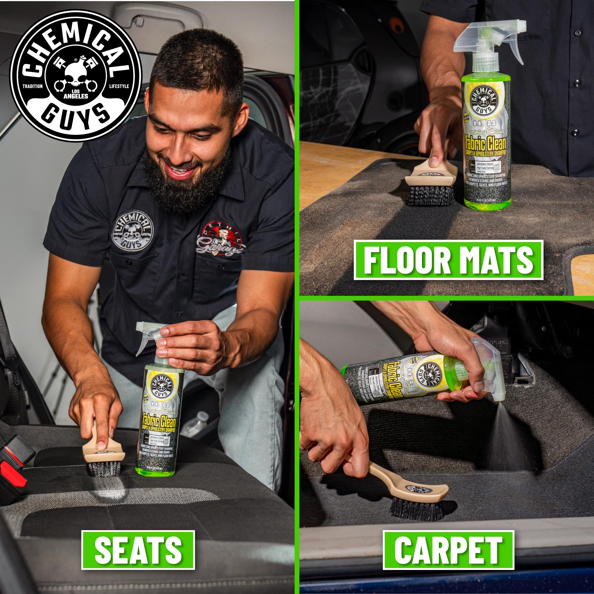 Chemical Guys Foaming Citrus Fabric Clean Carpet & Upholstery Cleaner - Car Carpet Cleaner Spray for Seats and Floor Mats, Removes Stains &Odors, Safe for Cars, Home and Office, 16 oz Citrus Scent