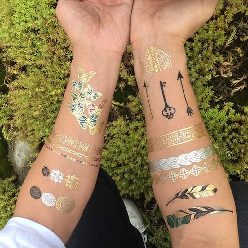 CUTELIILI Metallic Temporary Tattoo 260+ Gold Silver Fake Tattoos for Women,Flash Jewelry Gold Tattoos Waterproof and Long Lasting