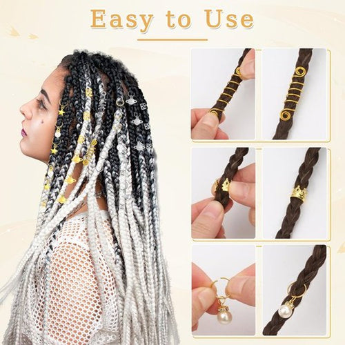 296PCS Hair Jewelry for Braids, Gold & Silver Hair Cuffs Charms Braid Jewelry Metal Hair Clips for Locs Braid Clips Hair Rings Decorations for Women Men Unisex