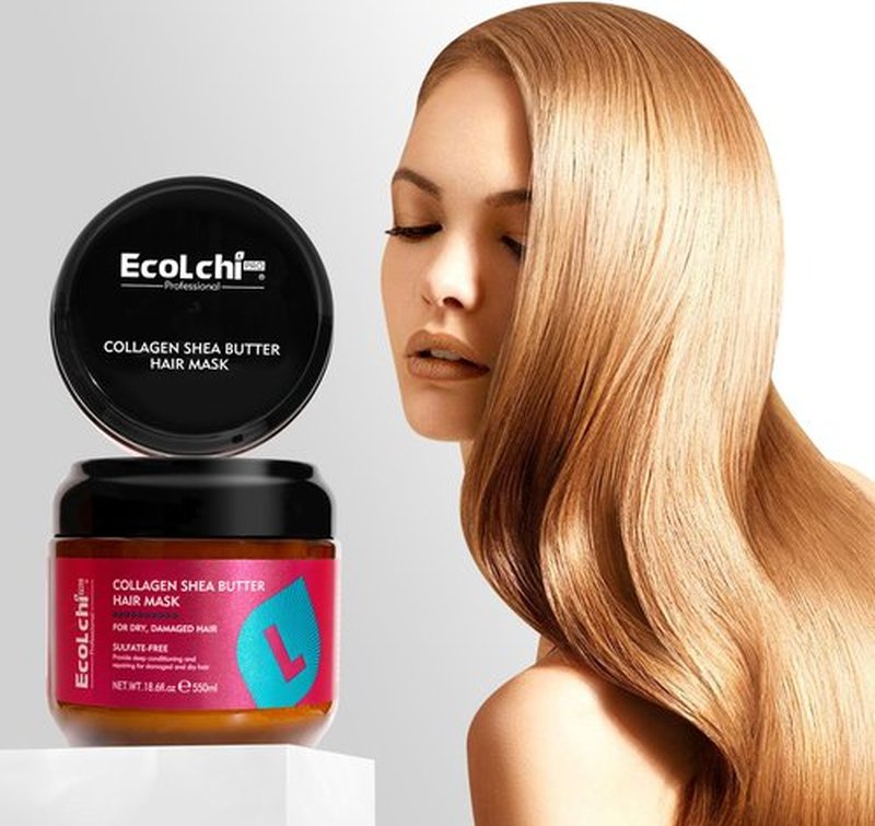 ECOLCHIPRO Collagen Shea Butter Hair Mask Deep Repair Conditioning Collagen Shea Butter Hair Treatment for Dry and Damaged Hair All Hair Types 18.6 oz 550ml
