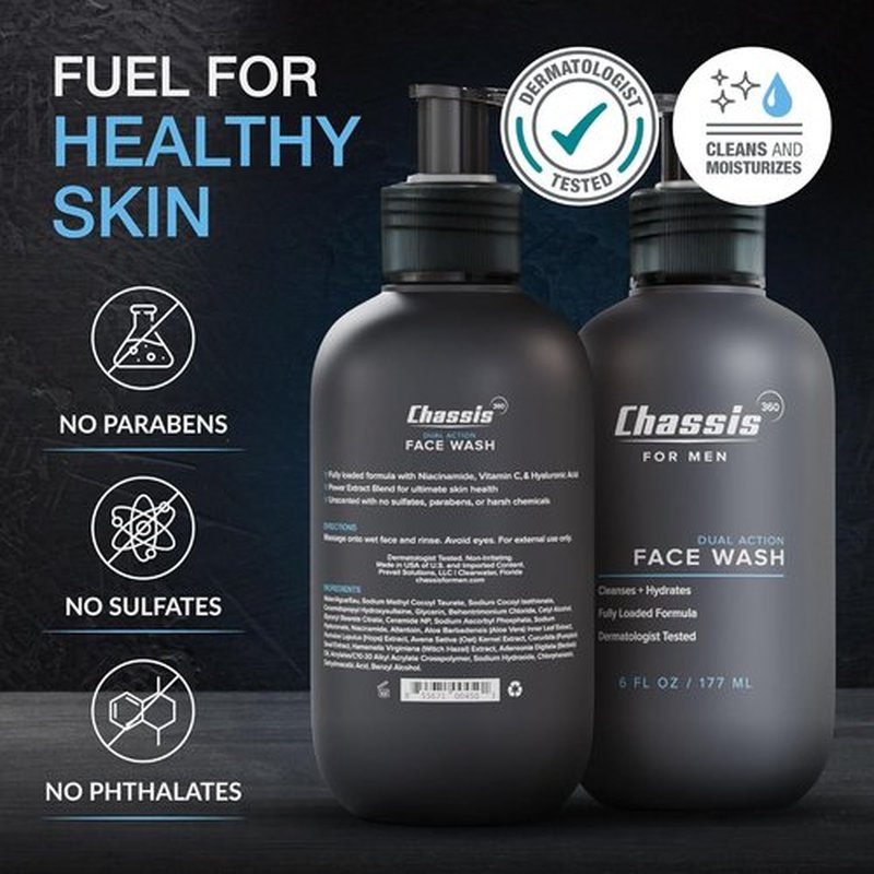Chassis 360 Face Wash - Hydrating & Oil Control for Men with Niacinamide & Vitamin C | 6 Fl Oz, Unscented