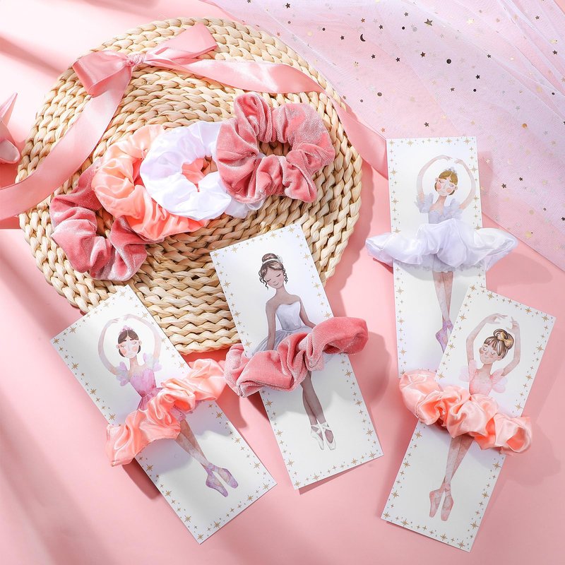 Yuxung 48 Pcs Ballerina Party Favors Ballet Hair Accessories 24 Pcs Pink Scrunchies Bulk 24 Ballerina Thank You Cards Ballet Birthday Party Decorations Hair Ties Kits for Women Dance Recital Gifts