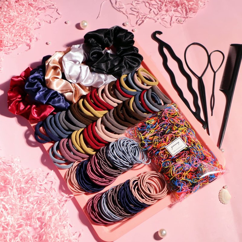 YANRONG 1159PCS Hair Accessories for Woman Set Seamless Ponytail Holders Variety Hair Scrunchies Hair Bands Scrunchy Hair Ties For Thick and Curly (Deep Colour)