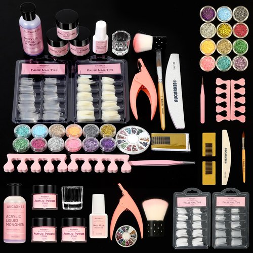 Acrylic Nail Kit For Beginners - 3-Color Powder (Clear/White/Pink), All-In-One Home Salon Supplies, Long-Lasting & Perfect Gift