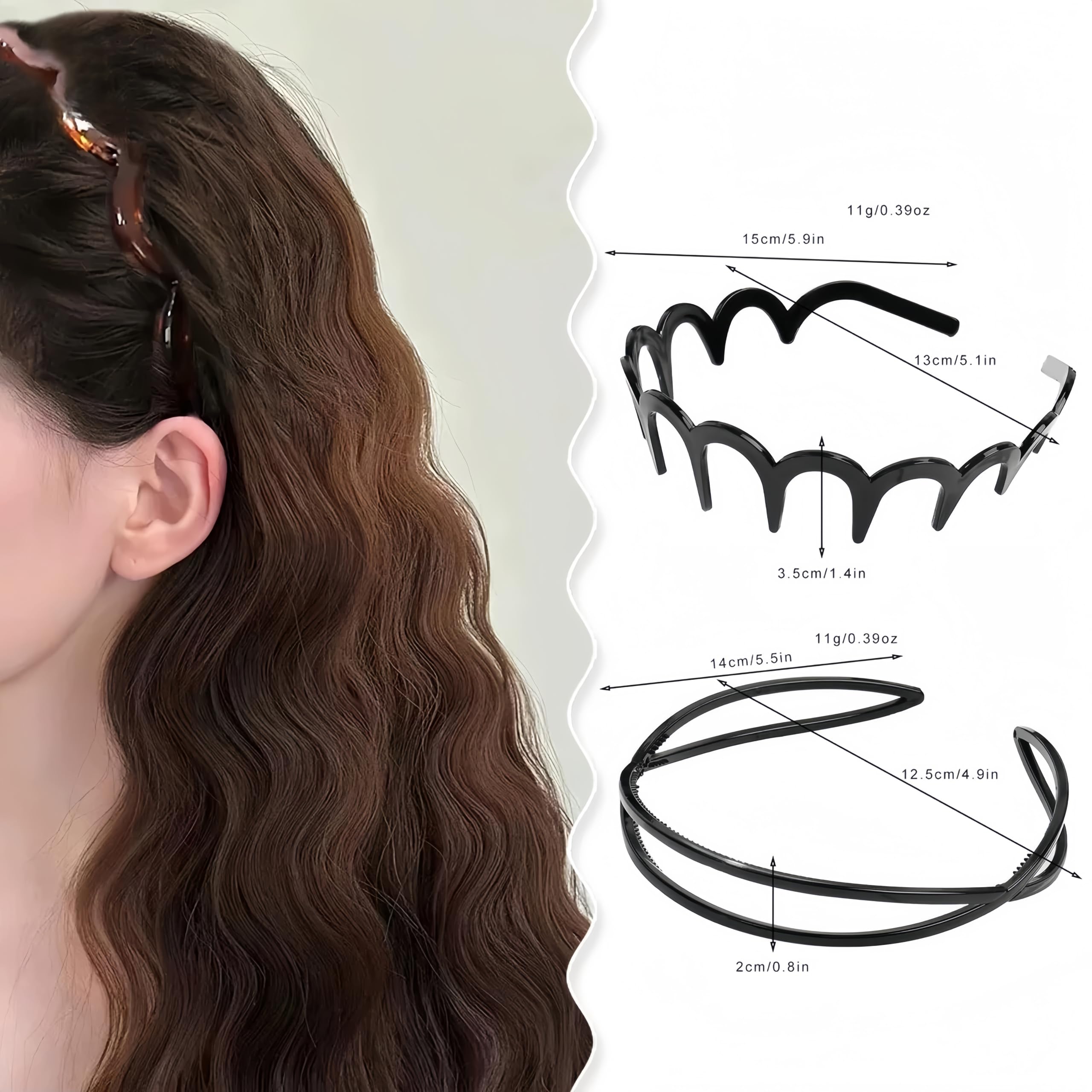 USHJNV New U Shape Fashion Tooth Hair Comb Headband, High Cranium Head Bands for Women's Hair, Reversible Korean Headbands with Teeth, Zigzag Headbands for Women (Amber color + Glossy black,2 Pieces)