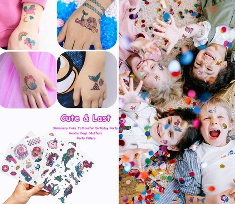 Glitter Unicorn Temporary Tattoos for Kids, 24 Sheets Waterproof Mermaid Tattoos Stickers 240+Pcs, Girls Gifts Birthday Party Baby Shower Favor Supplies, Goodie Bags Fillers & Classroom Exchange