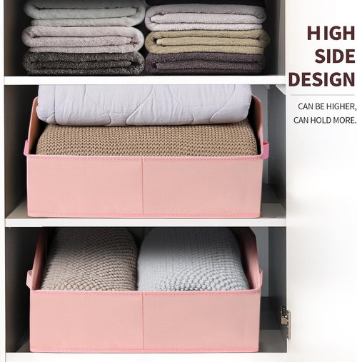 Homsorout Decorative Storage Baskets - Trapezoid Closet Bins with Handles, 10-Pack, Pink