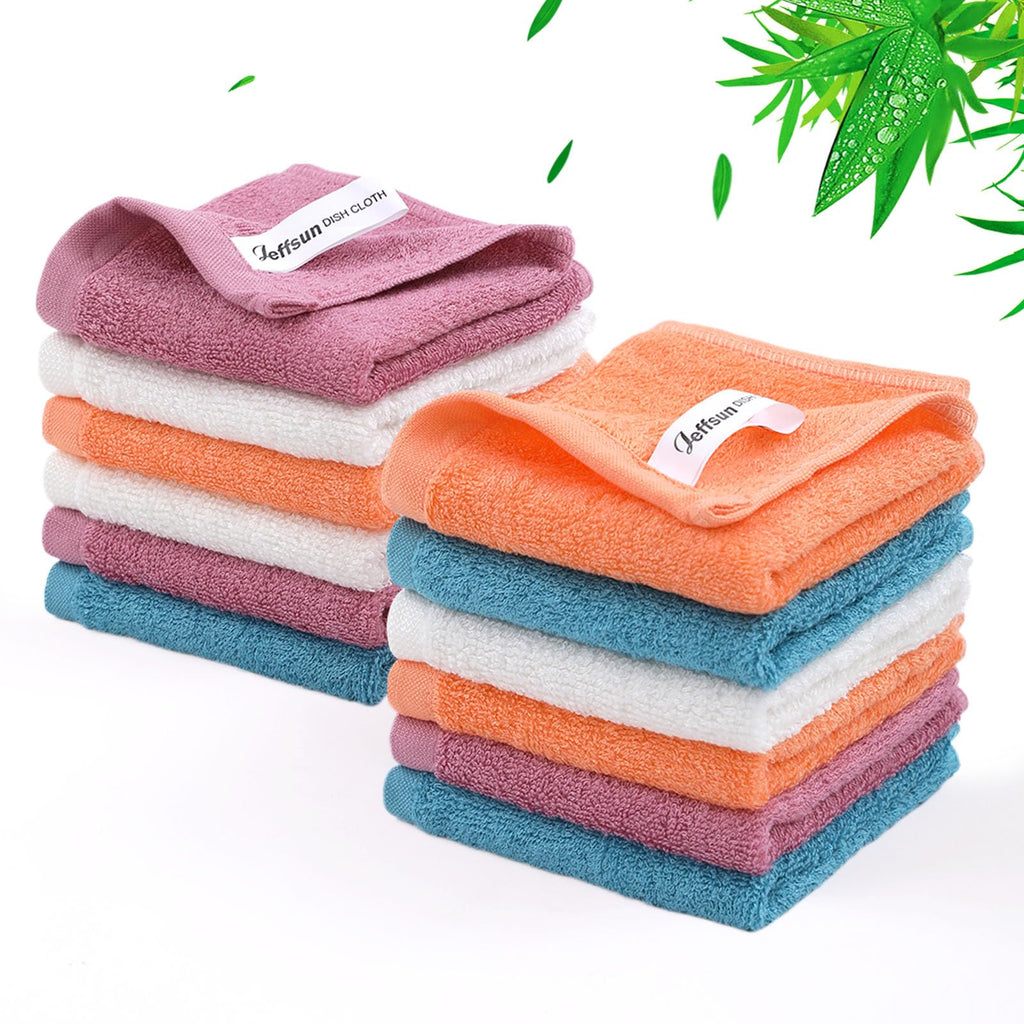 JEFFSUN Dish Cloths 12 Pack, 10x14 inch Small Kitchen Washcloths, Lint Free Fast Dry Reusable Cleaning Cloth, Ultra Soft & Scratch Free Terry Dish Rag, Easy to Rinse Multicolor Dishcloths